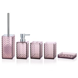 Yueranhu Light Purple Bathroom Accessories Set, 6 pcs Acrylic Bathroom Decor Gift Set - Toothbrush Holder, Toothbrush Cup, Soap/Lotion Dispenser, Toilet Brush and Holder, Soap Dish, Housewarming