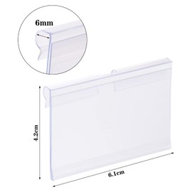 Pack of 60 Plastic Label Holders for Wire Shelves, Movable Shelf Label Holders, Clip-on Labels, Transparent Price Label Holders for Supermarkets, PVC Sign Stands, Price Labels