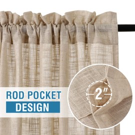 H.VERSAILTEX Linen Blended Curtains, 63 Inch Long, Natural, Textured, Light Filtering, Rod Pocket, 2 Panel Sets for Living Room & Bedroom