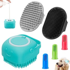 Comotech 6PCS Dog Bath Brush & Dog Toothbrush | Adjustable Handle Shampoo Brush & Scrubber for Short & Long Haired Dogs & Cats | Effectively Solve Odor & Stain Removal Problems (Blue Gray Black)