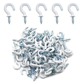 Biaungdo 100Pcs Vinyl Coated Metal Cup Hook 1/2", Screw-in Ceiling Hooks for Hanging (White)