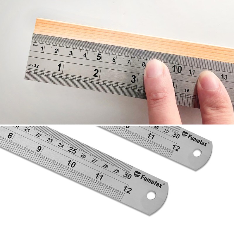 FUMETAX Regla de Acero Inoxidable, 12" Para escuela, Oficina, Hogar,