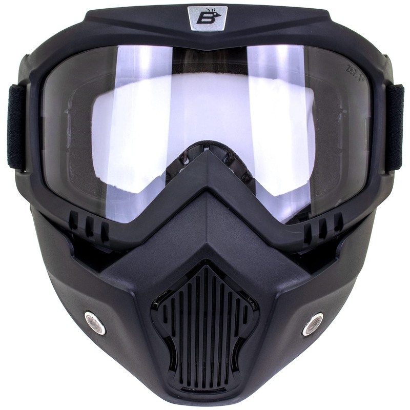 Birdz Eyewear Skylark Motorcycle Goggles Removable Face Mask Black Frames