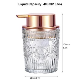 Glass Soap Dispensers with Red Copper Pump Head, Large Bottle Mouth, Liquid Soap Dispenser for Kitchen and Bathroom, Heavey Sunflower Glass Cup 400ml/13.5oz - 1 Pack