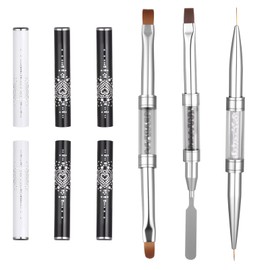 JIYIN 3Pcs Hard Gel Nail Brushes, Dual-Ended French Tip Nail Gels Liner Brush Rhinestone Handle Nails Brush, Builder Gel Liner Brushes for Professional Nails Art French Manicure Design