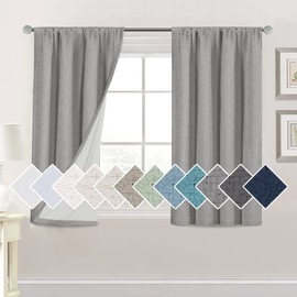 H.VERSAILTEX Linen Look 100% Blackout Curtains 45 Inches Long for Bedroom Rod Pocket 42 Inches Wide Linen Textured Thick Window Curtain Drapes with White Backing, Dove Gray, 2 Panels