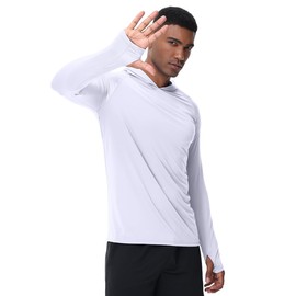 AIRDYNAM Men’s UV Sun Hoodie Athletic Fishing Shirts Ultra Lighweight Long Sleeve Quick Dry for Hiking Running Workout Optic White XL
