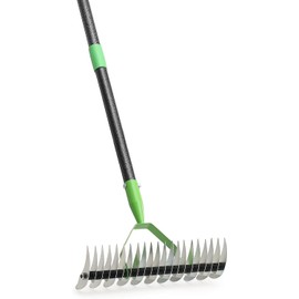 50” Thatch Rake Dethatcher Rakes for Lawns, Heavy Duty 21 Curved Double-Side Sharp Steel Tines Yard Garden Rake with Adjustable Handle for Dead Grass, Leaves, Loosening Soil