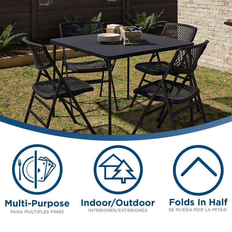 Cosco XL 38.5" Resin Fold-in-Half Card Table, Black, Wheelchair Accessible,
