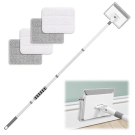 Lorpect Baseboard Cleaner Tool with Handle, 3 in 1 Wall Cleaner Mop with Long Handle, 360° Rotatable Wall Mop with 4 Replacement Microfiber Chenille Pads for Wall Floor Baseboards Cleaning