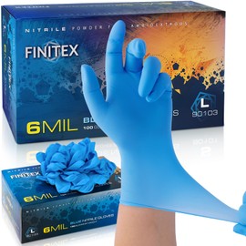 FINITEX Disposable Blue Nitrile Gloves 6mil Heavy Duty Latex-Free 100PCS Cooking Food Safe Powder-Free Rubber Glove (X-Large)