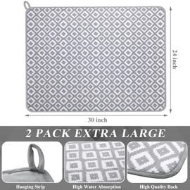 Hushee 2 Pack Extra Large Dish Drying Mat Hide Stain Dish Drying Pad Large Size Dishes Drainer Mats for Countertop, Sink, Refrigerator or Dryer, 30 x 24 Inch (Classic)