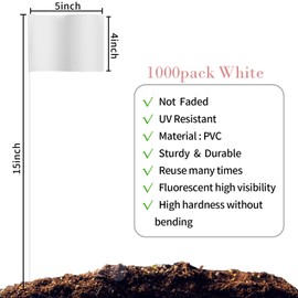 zozen Marking Flags, White Color | 1000 Pcs | 15x4x5 Inch, Yard Flags for Lawn & Irrigation & Landscape & Sprinkler & Survey & Dog Training.