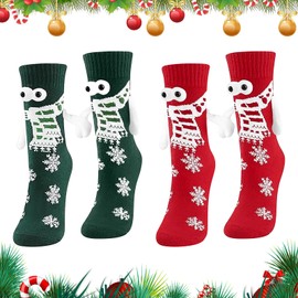 DTXYBC 2 Pairs of Funny Magnetic Christmas Socks, 3D Doll Pair of Socks, Unisex, Hand in Hand Socks, Christmas Socks with Magnetic Arms, Magnetic Christmas Socks, Gift for Couples, Family, red