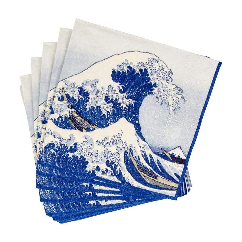 Caspari The Great Wave Paper Luncheon Napkins in Blue, Four