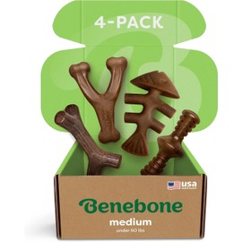 Benebone Medium 4-Pack Dog Toys for Aggressive Chewers – Durable Dog Bones, Made in USA – Dog Toys for Medium Dogs Under 60 lbs