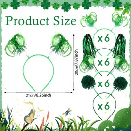 Censen 24 Pcs Pom Pom Headband Tinsel Wrapped Ponytails Party Headbands Fun Headbands Hair Accessories for Women(Green)