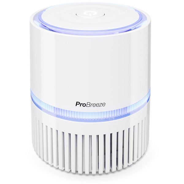 Pro Breeze® 3-in-1 Mini Air Purifier with True HEPA Filter and Ioniser, Personal Desktop Air Cleaner with Night Light For Home or Work Allergies, Smoke, Dust, Pollen and Pet Dander