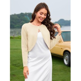 Wiwclo Womens Cardigan for Women Bolero Shrug Cardigan Sweaters Bolero Shoulder Strap Buckle Curved Hem Solid Color Short Jacket Cardigan,Apricot,L