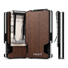VULKIT Wallet for Men Slim Wallet with Money Clip, RFID Blocking Metal Wallet, Card Holder Mens for 15+ Cards