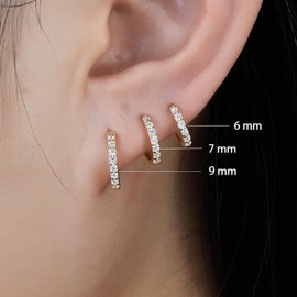 6MM Tiny Small Gold Hoop Earrings With White Cubic Zircon Hoops Gold Plated Hoop Earrings Hypoallergenic Gold Cartilage Earring Gold Sleeper Hoop Earrings For Women Gold Gift For Girls 2PCS