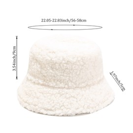 Winter Plush Fuzzy Bucket Hat Faux Fur Shearling Sherpa Fisherman Hats for Women (Solid Color White)
