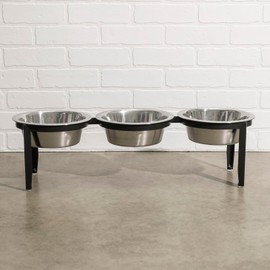 NMN Designs Vision Triple Diner - 3 Bowl Dog Feeder - Small to Medium Dogs - Multi-Dog Feeding Station - UV Weather Resistant - No Noise - Indoor/Outdoor (Black, Small - 5.5" Ht)