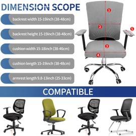 oneant 4 Pcs Office Chair Seat Cover with Armrest Rotating Computer Chair Cover Stretchable Desk Chair Cover Removable Washable Chair Seat Protector for Office Home (Gray)