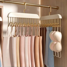 Fiabgum Bra Hanger for Closet, Tank Top Hanger 2 Pack w/8Hooks Holds 16 Bras, Capacity Foldable Wood Space Saving Hanger, 360°Rotating Closet Organizers and Storage for Dorm & Apartment