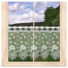 atelier alles-Spitze Classic Lace Disc Hanger Catarine Made of Real Plauen Air Lace Embroidery Panel Curtain in Natural Height x Width 45 x 80 cm
