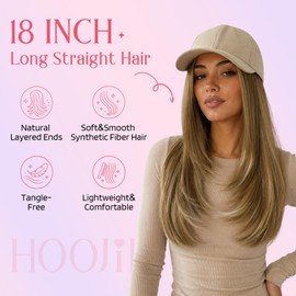 HOOJIH Baseball Hat Wig for Women, Hat with 18 Inch Straight Hair Attached