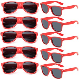 FSMILING 10 Pack Neon Party Sunglasses Multipack 80s Retro Sunglasses Pack Party Favours Sunglasses Bulk for Adults Men and Women, Red