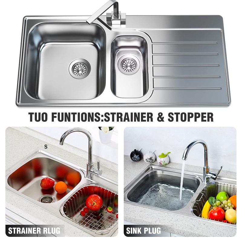 2 Pack Kitchen Sink Strainer Plug, Stainless Steel Push Style