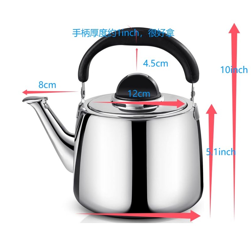 3Quart/3L Stovetop Kettle, Stainless Steel Whistling Tea Kettle with Universal
