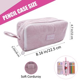Large Capacity Pencil Case for Kids Adults, Cute Corduroy Pencil Pouch with 3 Compartments for Boys Girls, Aesthetic Stationery Organizer for School Student Office Cosmetic Makeup Bag Pink
