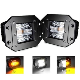 ASLONG 2PCS 5Inch LED Flush Mount Pods 6 Modes Amber/White Flasing Strobe Fog Lights Offroad Backup Light Reverse Light Grill Mount Light with Switch Wiring Harness for Truck UTV 4x4 Car, Black