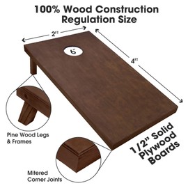 GoSports Regulation Size Wooden Cornhole Set with Brown Finish - Includes Carrying Case