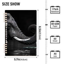 FRMG Elephant Spiral Notebook A5,1 Pack School Office Notebook 8.3x5.7 In 60 Sheets College Ruled Paper Journal Notebook for Work Home Travel Study A0900235
