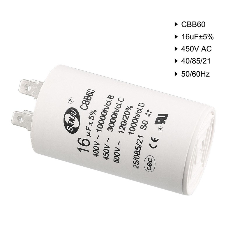 uxcell CBB60 Run Capacitor 16uF 450V AC Double Insert 50/60Hz