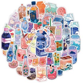 Tuqiso 50 PCS VSCO Ins Drink Cartoon Stickers Summer Laptops Vinyl Aesthetic Waterproof Hydro Flasks Water Bottle Laptops Bicycle Skateboard Luggage Decal Graffiti Patches Kids Girl Stickers