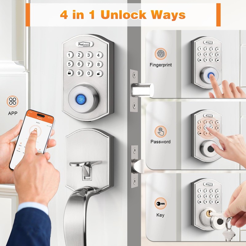 Probrico Smart Keyless Entry Door Lock Deadbolt,Front Door Handleset with