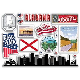 A5 Sticker Sheet Alabama Landmarks Vinyl Stickers - America States USA American Airport Stamps Skyline Flag Map Travel Holiday Scrapbooking City Luggage #79178