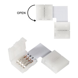5Pcs 4 Pins LED Strip Light Connector 10mm/0.39in Wide L Shape Right Angle Corner Connector Adapter Terminal Extension Suitable for Flexible 3528/5050 SMD RGB LED Strip Lights
