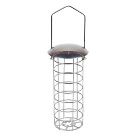 Small Garden Bird Hanging Fat Ball Feeder - Powder Coated Iron - Silver - 24 cm