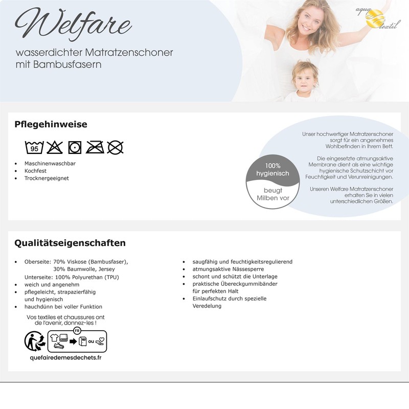 aqua-textil Welfare Mattress Protector 180 x 200 cm Bamboo Fibre