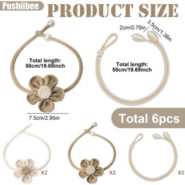 6Pcs Curtain Tiebacks, Beige Flower Curtain Ties with Adjustable Strap, Adjustable Curtain Tiebacks Boho Curtain Tie Backs Cotton Holdbacks for Home Office Curtain Decoration