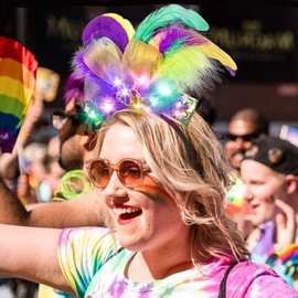 Woeoe LED Mardi Gras headband Feather Carnival headbands Masquerade Fascinators Rave Prom Party Accessory