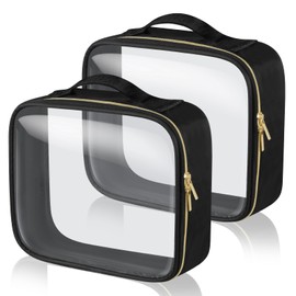 Aucuu 2 Pcs Clear Toiletries Bags, PVC Waterproof Pouch Bags, Portable Cosmetic Makeup Bags with Zippered, Wash Bag for Men, Women, Travel, Business, 19x16x5cm