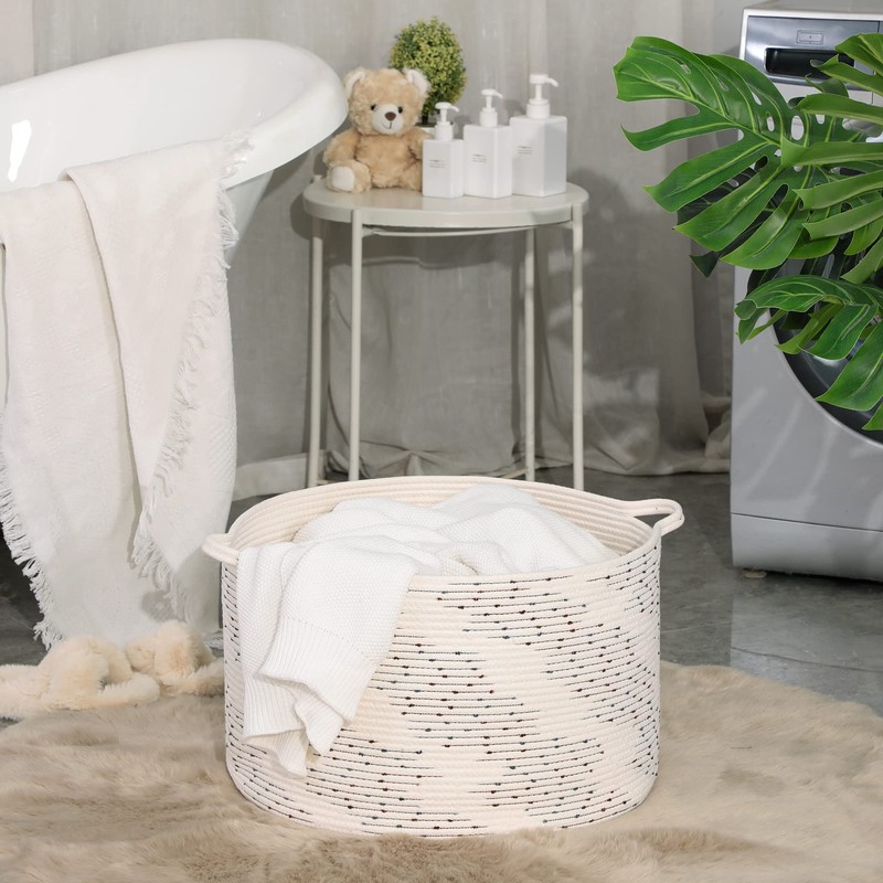 KAKAMAY Large Blanket Basket (20"x13"),Woven Baskets for storage Baby Laundry