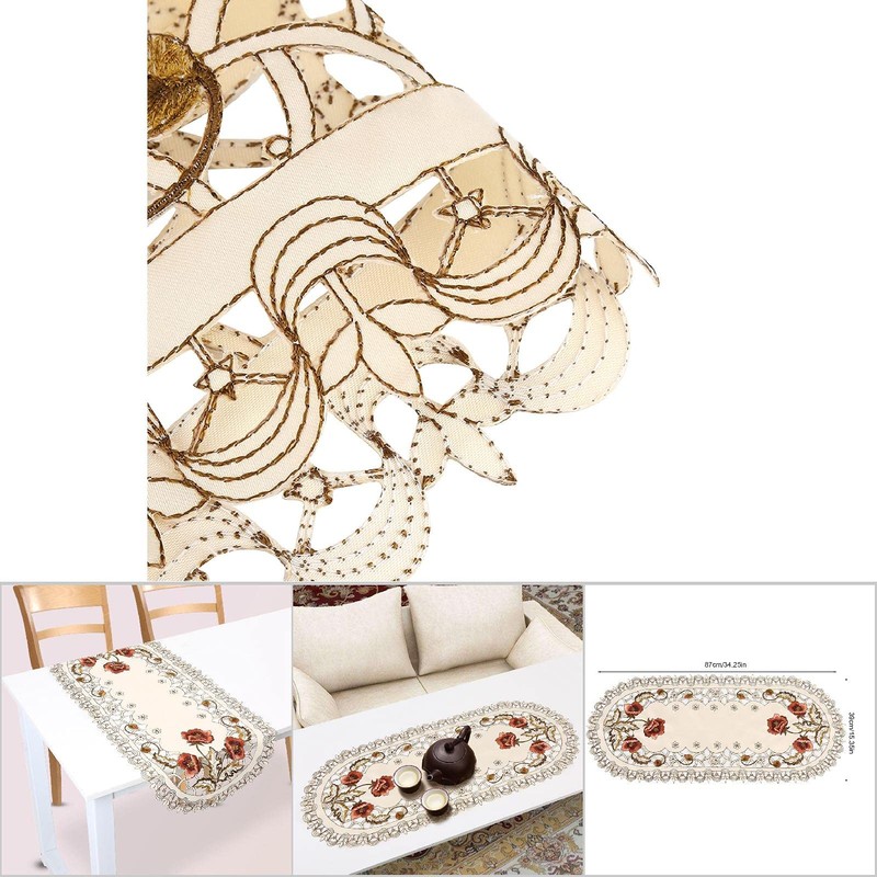 KooingTech Table Runner, Coffee Table Cover, 39x87cm Embroidered Red Floral